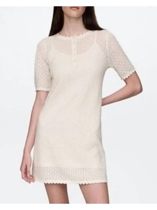 GAP Dresses & Skirts - Gap Ivory Frost Pointelle Crochet Linen-Blend Mini Dress S Tall New